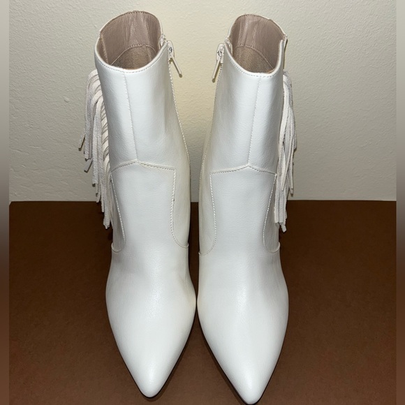 Brand New White Karson Faux Leather Heeled Fringe Bootie - Picture 3 of 9